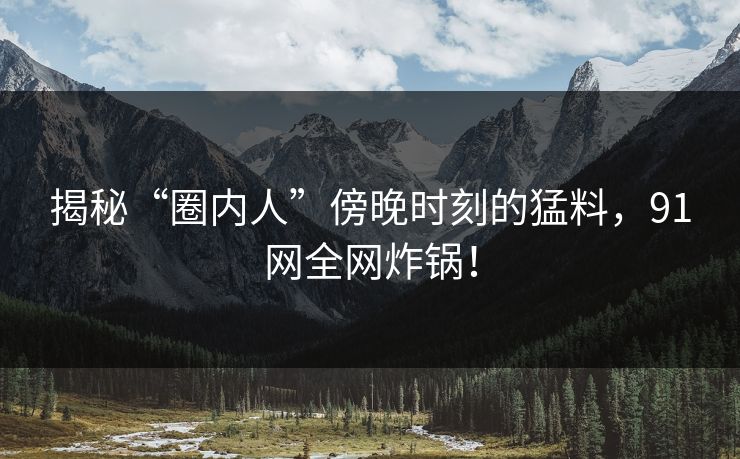揭秘“圈内人”傍晚时刻的猛料，91网全网炸锅！