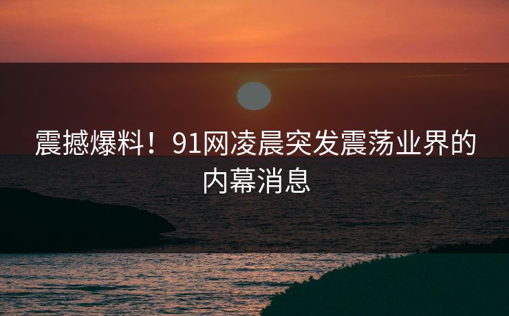 震撼爆料！91网凌晨突发震荡业界的内幕消息