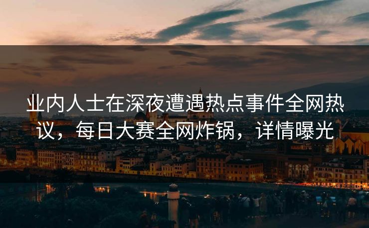 业内人士在深夜遭遇热点事件全网热议，每日大赛全网炸锅，详情曝光
